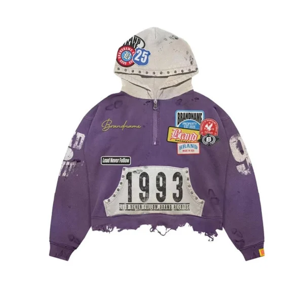 Pink Washed 1993 Patch Cropped Hoodie