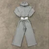 Grey Cropped Hoodie Wide Leg Tracksuit Set
