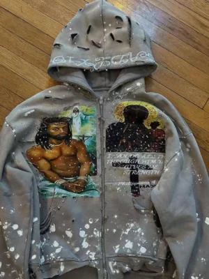 Distressed Paint Splatter Zip Hoodie