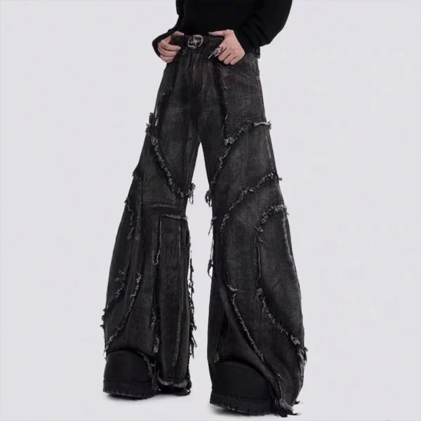 Frayed Patchwork Wide Leg Jeans