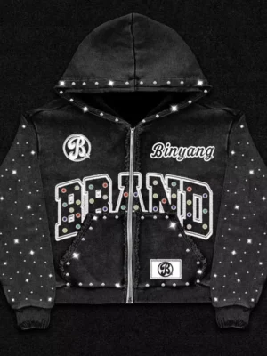Rhinestone Studded Cropped Zip Hoodie Rhinestone Studded Cropped Zip Hoodie