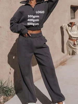 Quarter-Zip Cropped Wide Leg Tracksuit Set