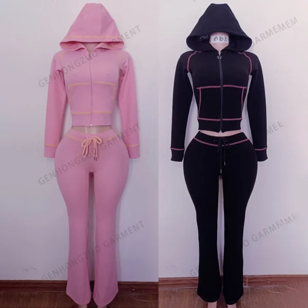 Contrast Stitch Cropped Flared Two Piece Set Contrast Stitch Cropped Flared Two Piece Set