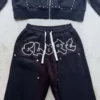 Rhinestone Studded Zip Hoodie Shorts Set