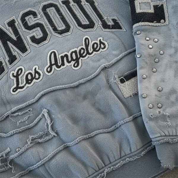 Blue Washed Distressed Pullover Hoodie Blue Washed Distressed Pullover Hoodie