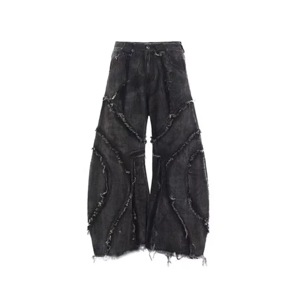Frayed Patchwork Wide Leg Jeans