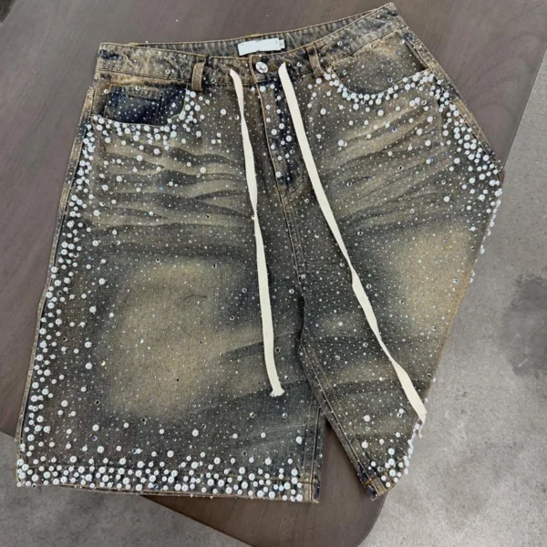 Rhinestone Washed Denim Jorts Rhinestone Washed Denim Jorts