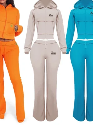 Contrast Stitch Cropped Flared Two Piece Set