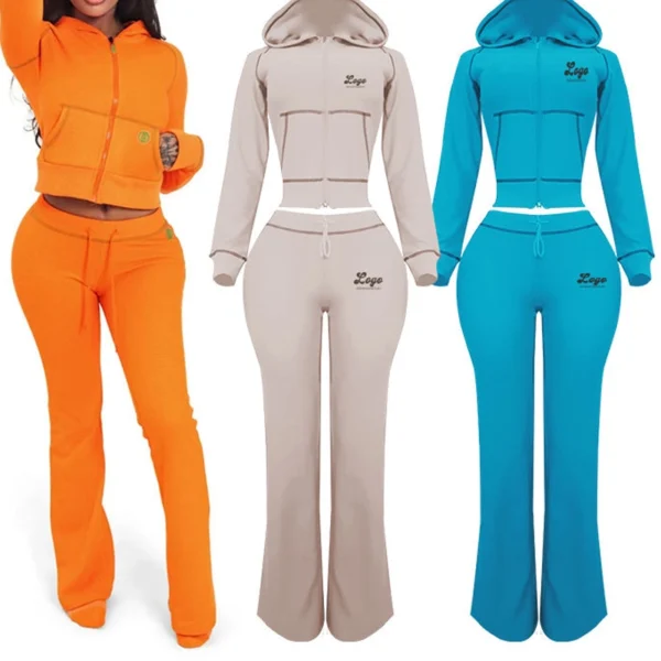 Contrast Stitch Cropped Flared Two Piece Set Contrast Stitch Cropped Flared Two Piece Set