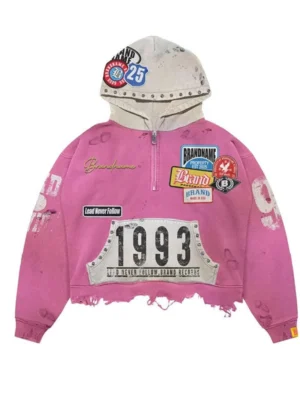 Pink Washed 1993 Patch Cropped Hoodie