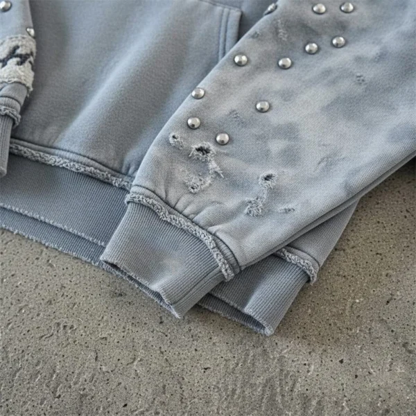 Blue Washed Distressed Pullover Hoodie Blue Washed Distressed Pullover Hoodie