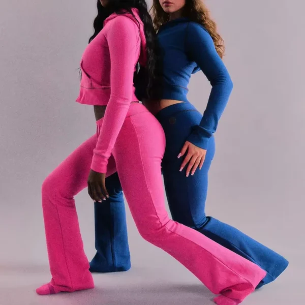 Contrast Stitch Cropped Flared Two Piece Set Contrast Stitch Cropped Flared Two Piece Set