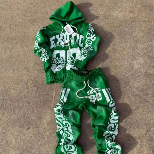 Washed Zip Hoodie Flare Pants Set