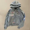 Grey Washed Racing Patch Zip Hoodie