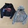 Grey Washed Racing Patch Zip Hoodie