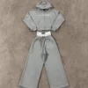 Cropped Zip Hoodie Wide Leg Pants Set
