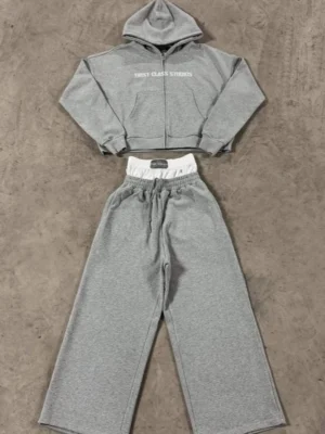 Cropped Zip Hoodie Wide Leg Pants Set Cropped Zip Hoodie Wide Leg Pants Set