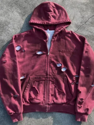 Distressed Washed Zip Hooded Sweatshirt Distressed Washed Zip Hooded Sweatshirt