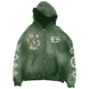 Green Washed Distressed Zip Hoodie Green Washed Distressed Zip Hoodie