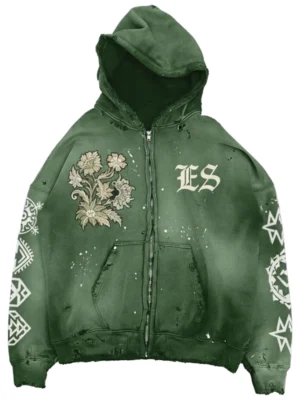 Green Washed Distressed Zip Hoodie Green Washed Distressed Zip Hoodie