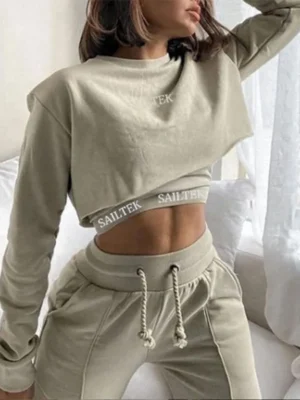 Velvet Cropped Two-Piece Tracksuit Set
