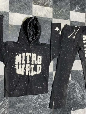 Rhinestone Star Distressed Tracksuit Set Rhinestone Star Distressed Tracksuit Set