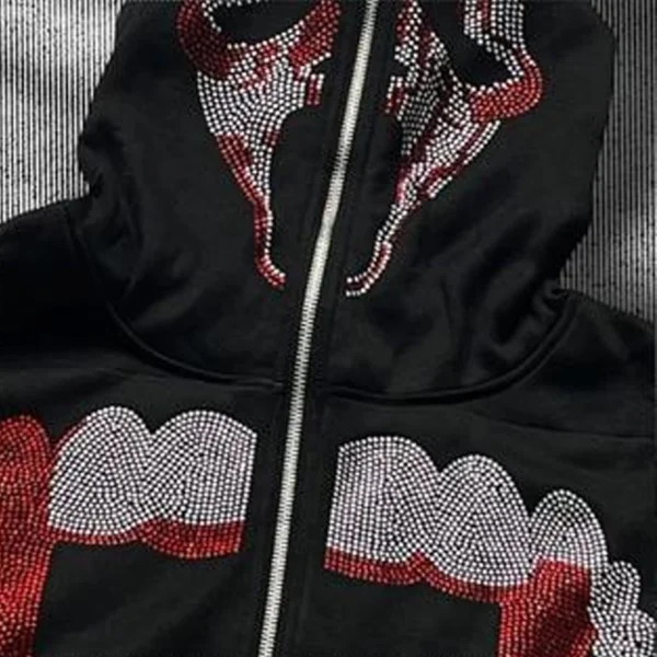 Rhinestone Vampire Fangs Zip-Up Hoodie