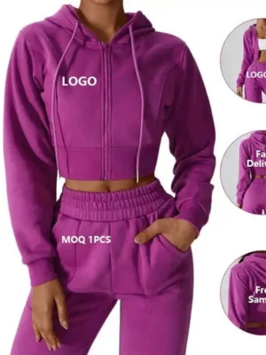Cropped Zip-Up Hoodie Jogger Tracksuit Set Cropped Zip-Up Hoodie Jogger Tracksuit Set