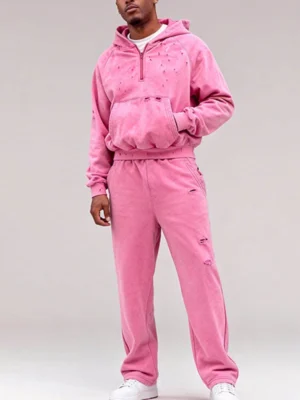 Distressed Half-Zip Velour Hoodie