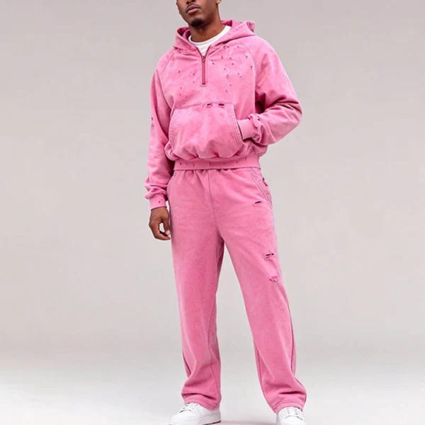 Distressed Half-Zip Velour Hoodie Distressed Half-Zip Velour Hoodie