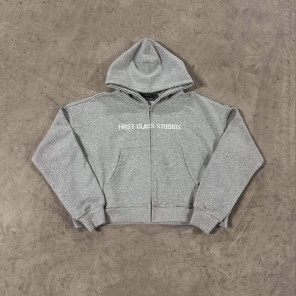 Cropped Zip Hoodie Wide Leg Pants Set