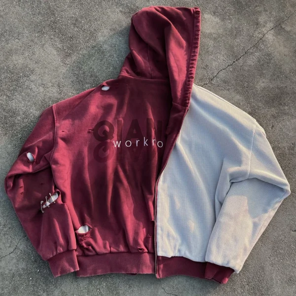 Distressed Washed Zip Hooded Sweatshirt