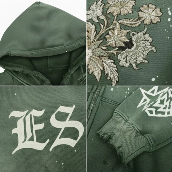 Green Washed Distressed Zip Hoodie Green Washed Distressed Zip Hoodie