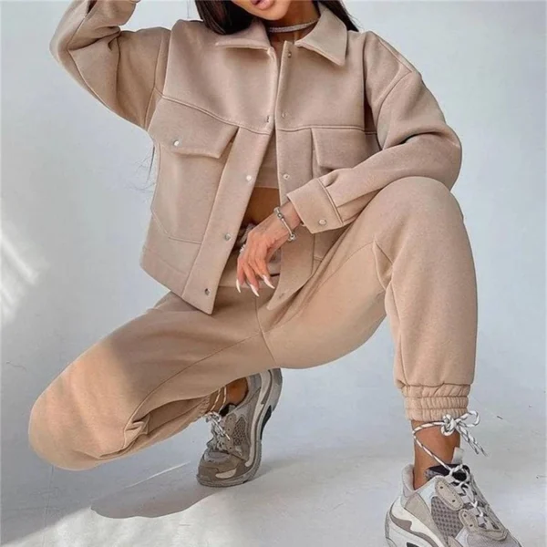 Beige Oversized Fleece Jacket Set