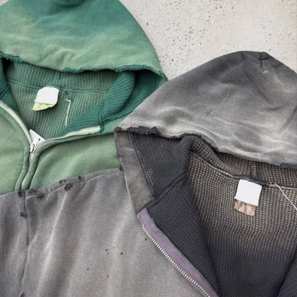 Washed Distressed Cropped Zip Hoodie