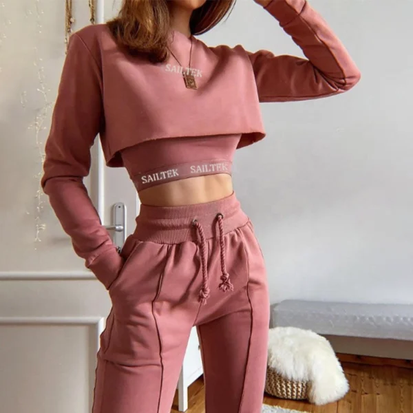 Velvet Cropped Two-Piece Tracksuit Set