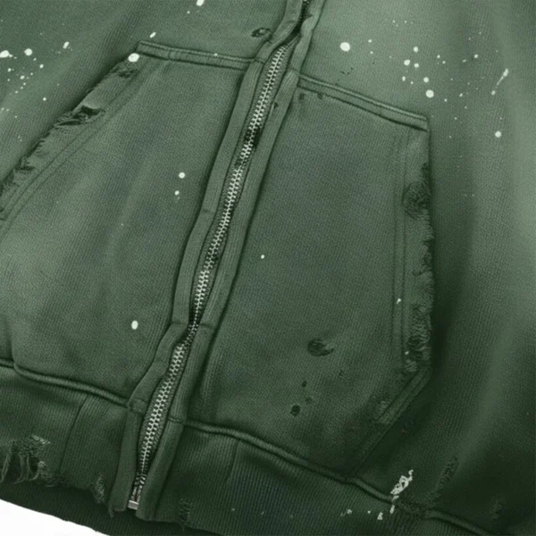 Green Washed Distressed Zip Hoodie Green Washed Distressed Zip Hoodie