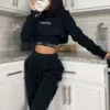 Velvet Cropped Two-Piece Tracksuit Set