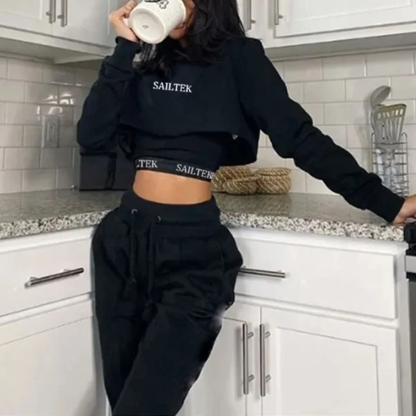 Velvet Cropped Two-Piece Tracksuit Set