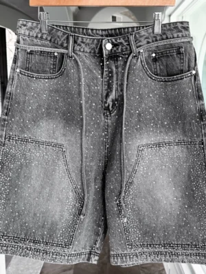 Black Sparkle Patch Denim Jorts
