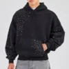 Black Rhinestone Studded Pullover Hoodie