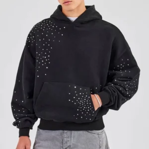 Black Rhinestone Studded Pullover Hoodie