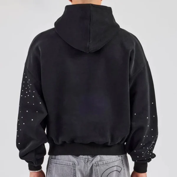 Black Rhinestone Studded Pullover Hoodie