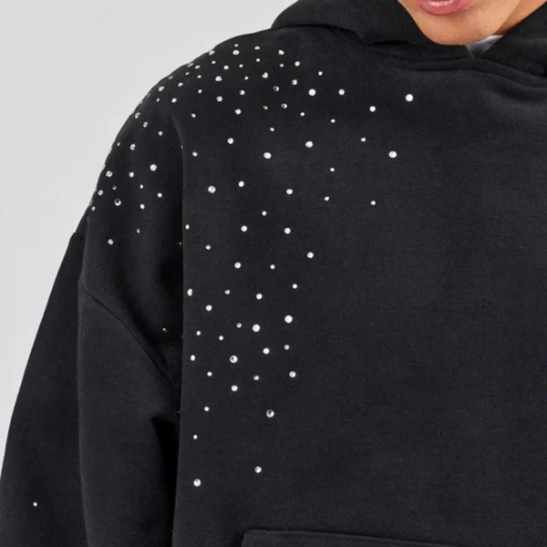 Black Rhinestone Studded Pullover Hoodie