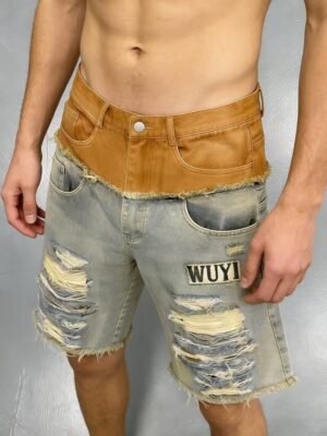 Distressed WUYI Hybrid Denim Shorts