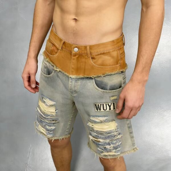 Distressed WUYI Hybrid Denim Shorts
