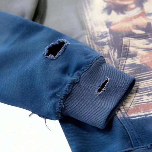 Grey Blue Gradient Distressed Oversized Hoodie Grey Blue Gradient Distressed Oversized Hoodie