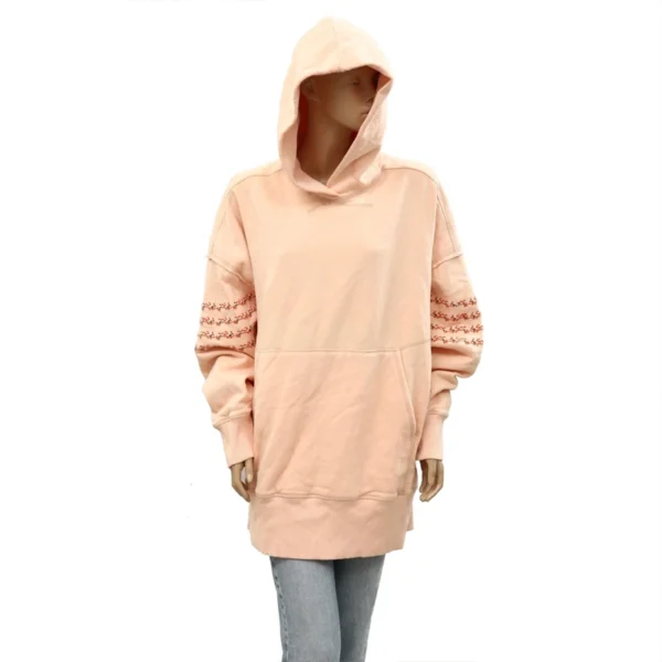 Peach Floral Embroidered Oversized Hoodie