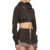 Dark Brown Cropped Asymmetric Zip-Up Hoodie Set