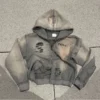 Grey Washed Distressed Cropped Zip-Up Hoodie Grey Washed Distressed Cropped Zip-Up Hoodie